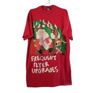 Vintage Christmas Santa and Reindeer  Shirt  Single Stitch - OS